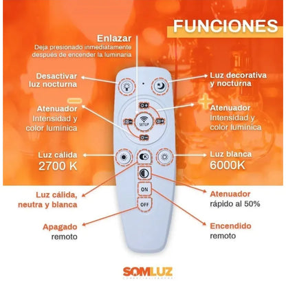 Lámpara Led Colgante Moderna 3 Tonos Dimeable + control Remoto