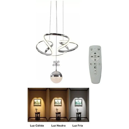 Lámpara Led Colgante Moderna Plata 3 Tonos + Control Remoto