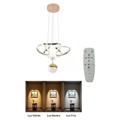 Lámpara Led Colgante Moderna Plata 3 Tonos + Control Remoto