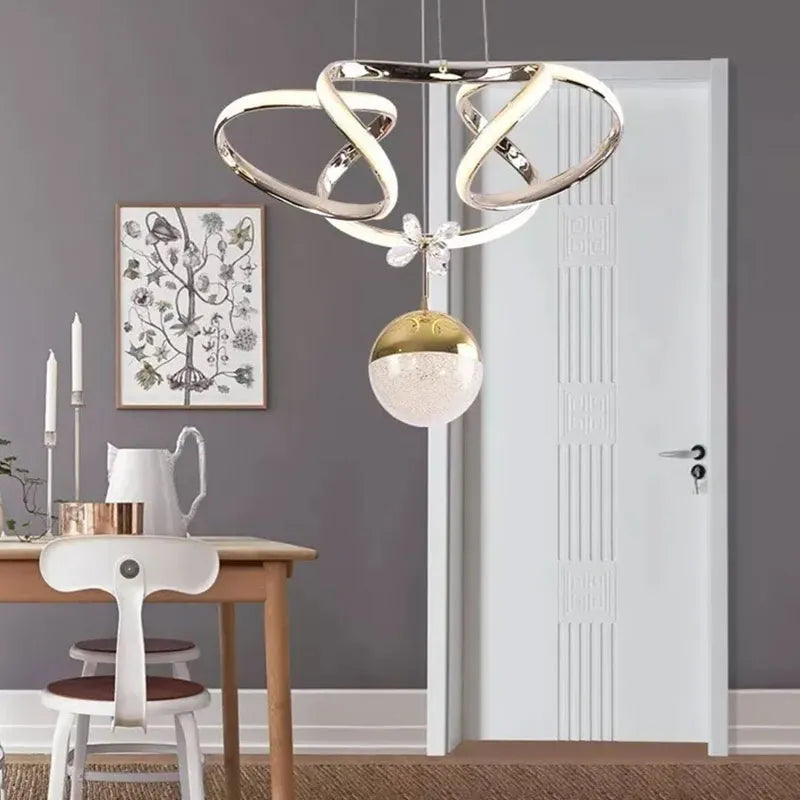 Lámpara Led Colgante Moderna Plata 3 Tonos + Control Remoto