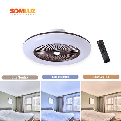 Lámpara de Techo Led con Ventilador 85w Redondo 3 Tonos de Luz Atenuable con control remoto SomLuz