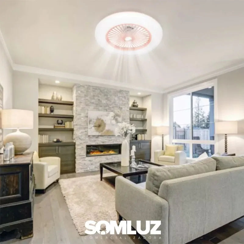 Lámpara de Techo Led con Ventilador 85w Redondo 3 Tonos de Luz Atenuable con control remoto SomLuz