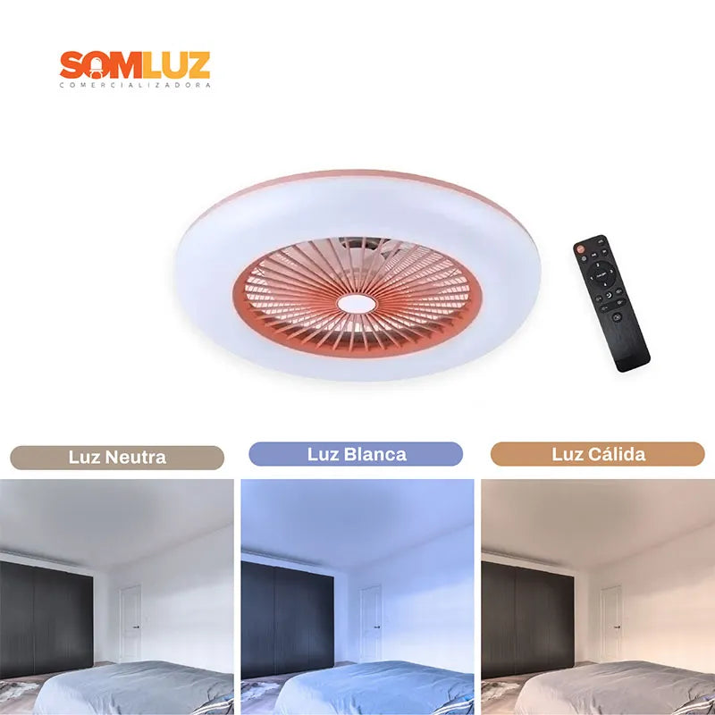 Lámpara de Techo Led con Ventilador 85w Redondo 3 Tonos de Luz Atenuable con control remoto SomLuz