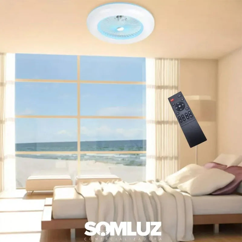 Lámpara de Techo Led con Ventilador 85w Redondo 3 Tonos de Luz Atenuable con control remoto SomLuz