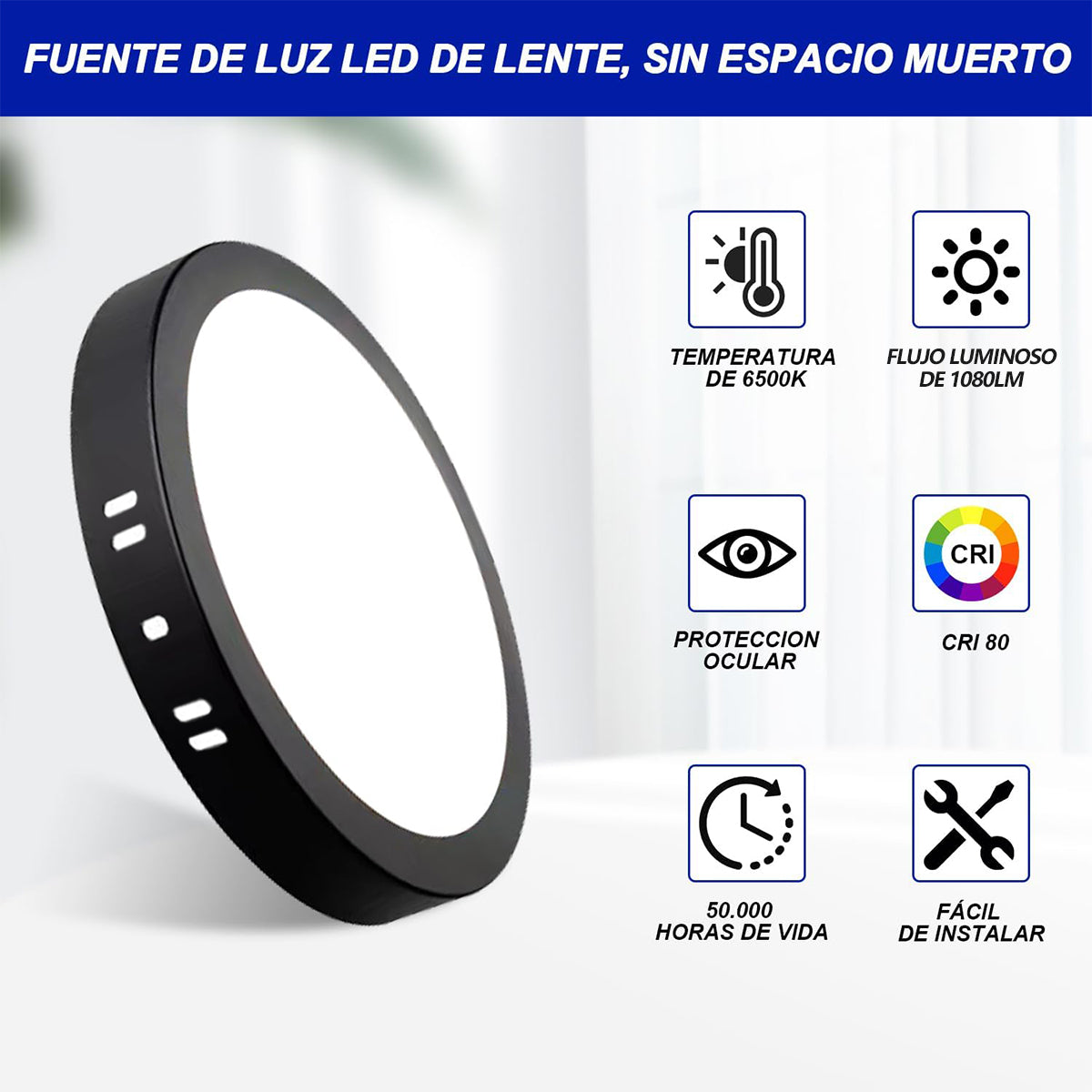 Lampara De Sobreponer Led 12w 5 Piezas Luminaria Plafón Foco Negro - MZMBYB12WNG