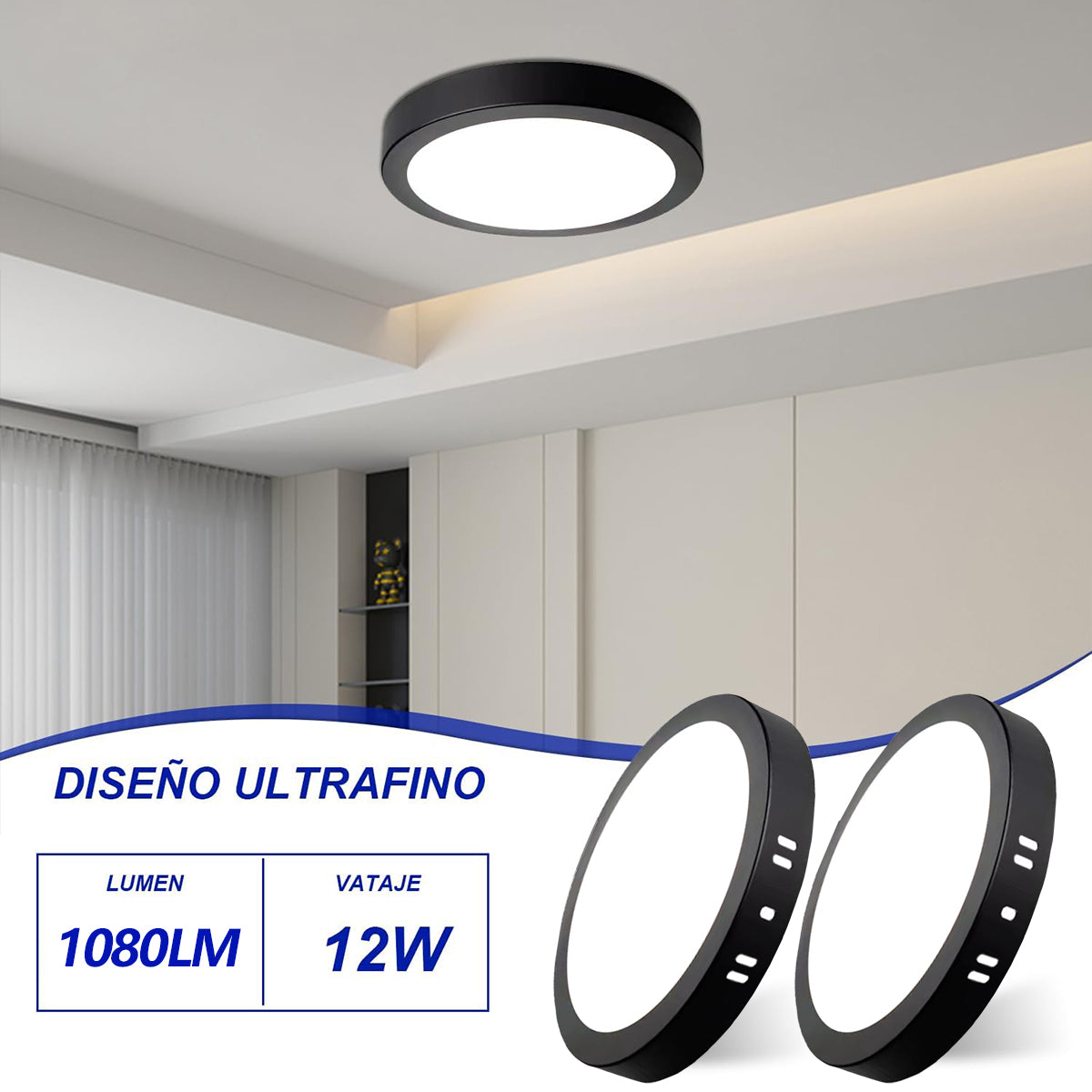 Lampara De Sobreponer Led 12w 5 Piezas Luminaria Plafón Foco Negro - MZMBYB12WNG