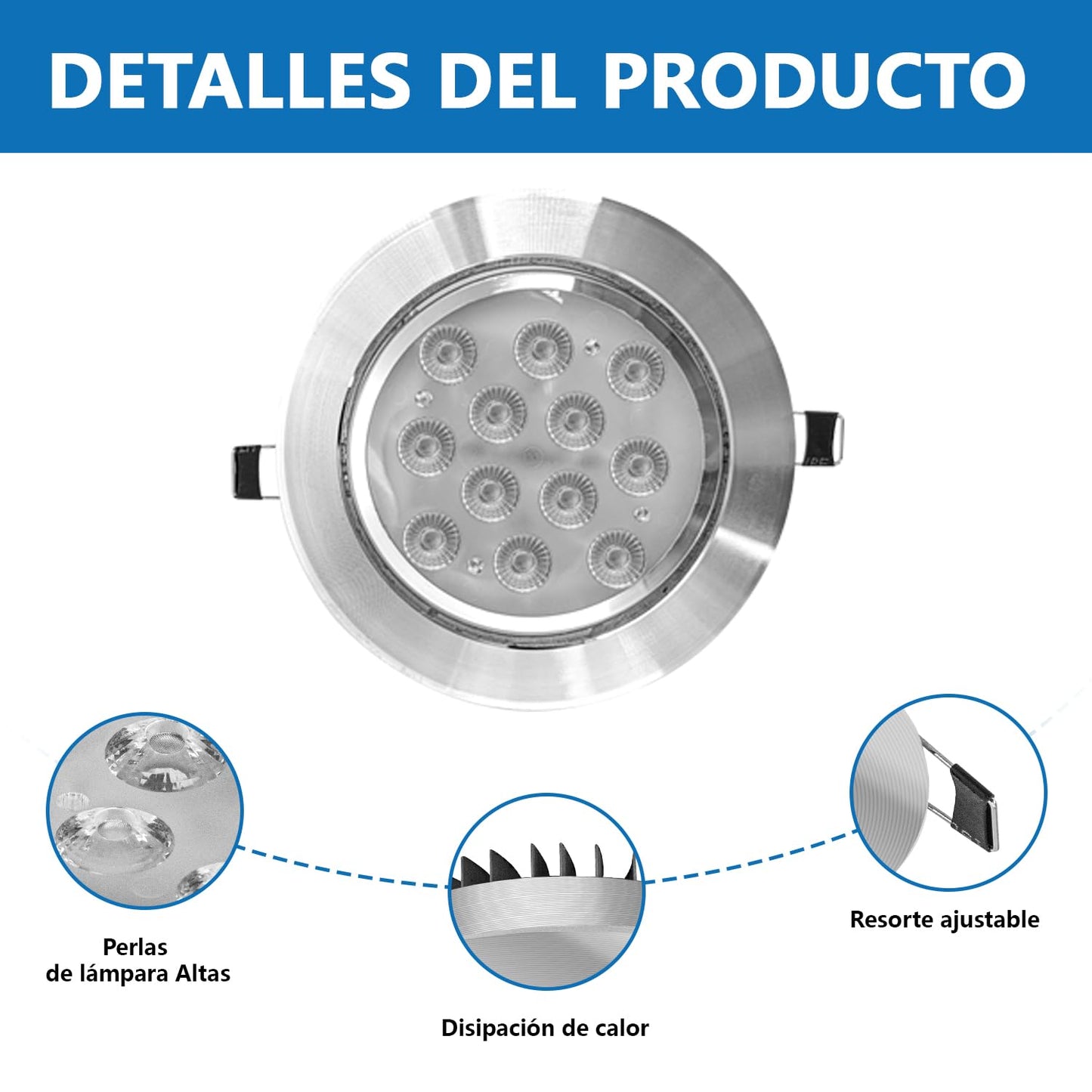 12W Empotrado Plafon Led Spot Dirigible Satinado Plateado Luz Calida o Blanco - THLB12W & THLC12W