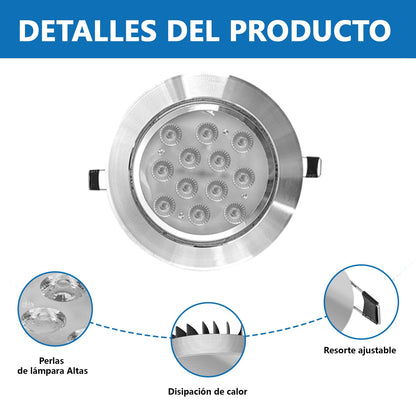 12W Empotrado Plafon Led Spot Dirigible Satinado Plateado Luz Calida o Blanco - THLB12W & THLC12W