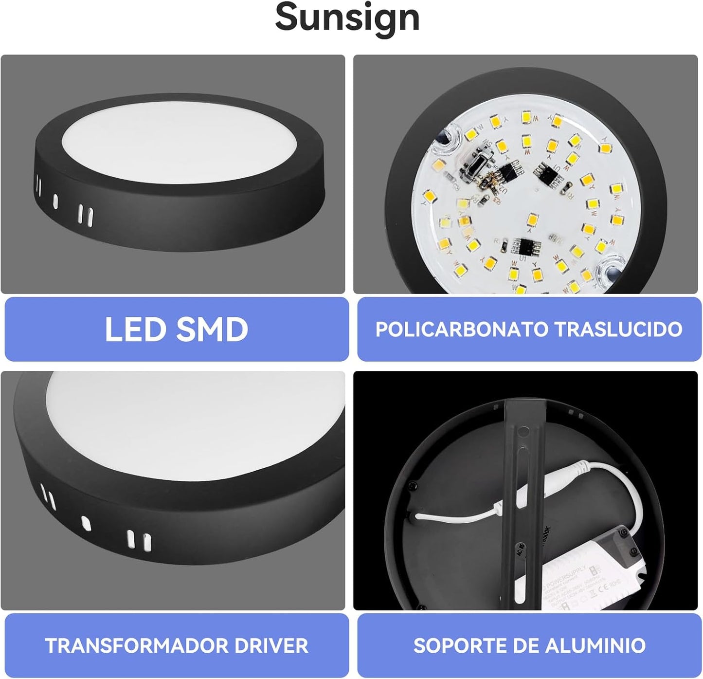Lampara De Sobreponer Led 12w 5 Piezas Luminaria Plafón Foco Negro - MZMBYB12WNG