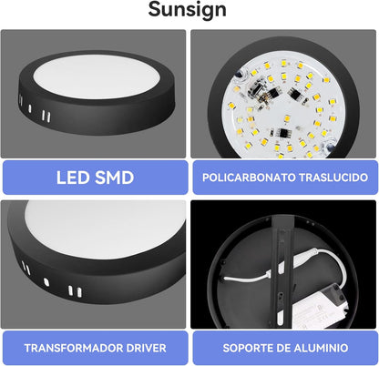 Lampara De Sobreponer Led 12w 5 Piezas Luminaria Plafón Foco Negro - MZMBYB12WNG