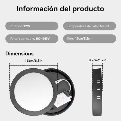 Lampara De Sobreponer Led 12w 5 Piezas Luminaria Plafón Foco Negro - MZMBYB12WNG